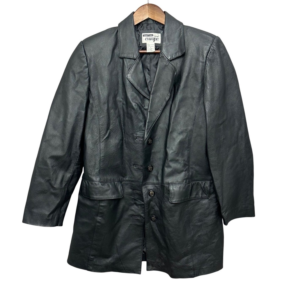 Newport News Leather Blazer Size M‎ Black Vintage Mid Length Jacket Matrixcore - Picture 2 of 11